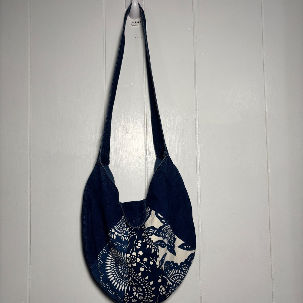 Bohemian Hobo Denim Shoulder Bag Blue‎ Paisley Medallion Festival Crossbody Bag